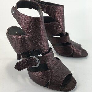 Caressa Grace Metallic Cooper Leather Ankle Strap Heels Size 6.5M